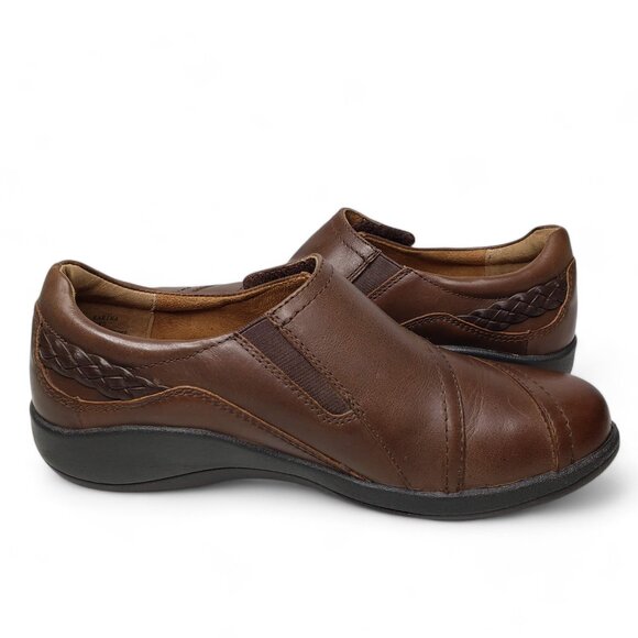 Aetrex Karina Leather Loafers Women's Monk Strap Engraved Button Brown Shoe 7 - Picture 4 of 11